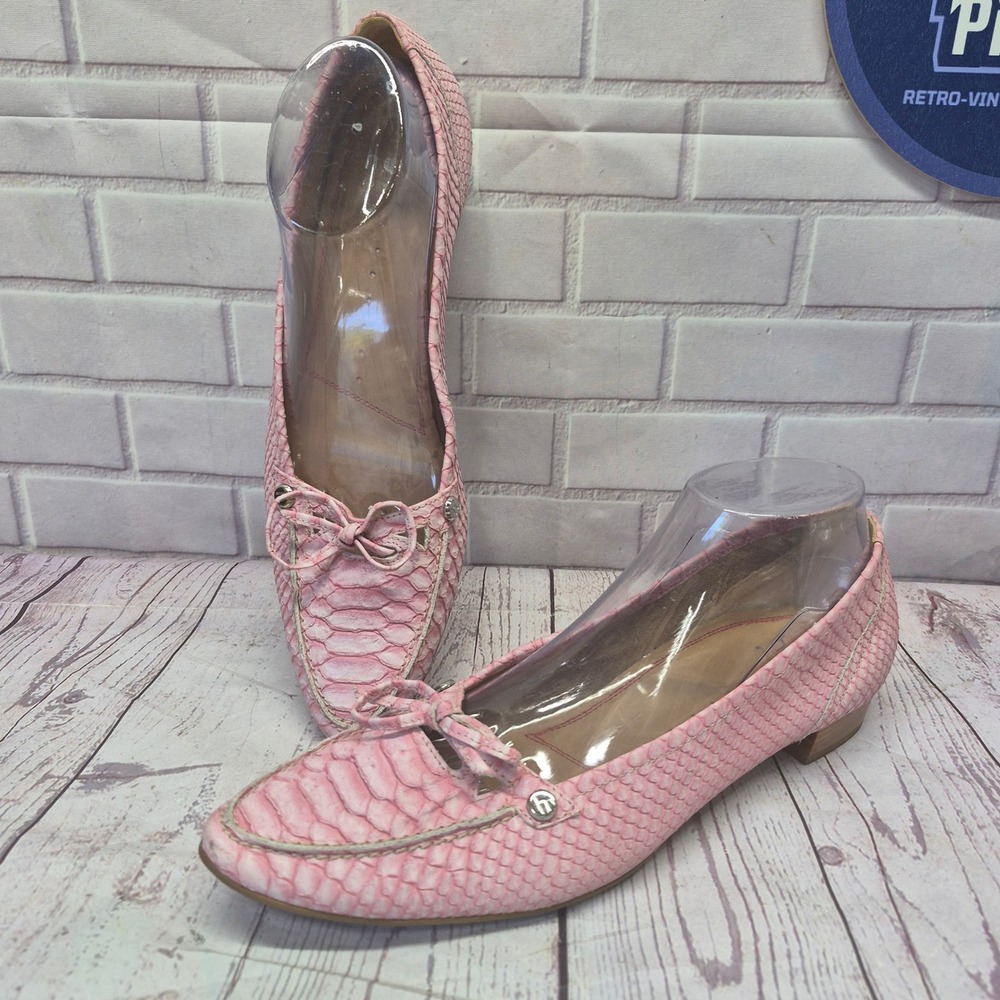 Hogl Softline Pink Snakeskin Embossed Leather Ballet Flats Bow Shoes Size 7